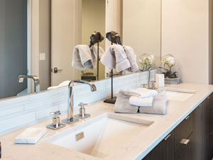 Beautiful White Marble Double Sink Vanity in Modern Bathroom